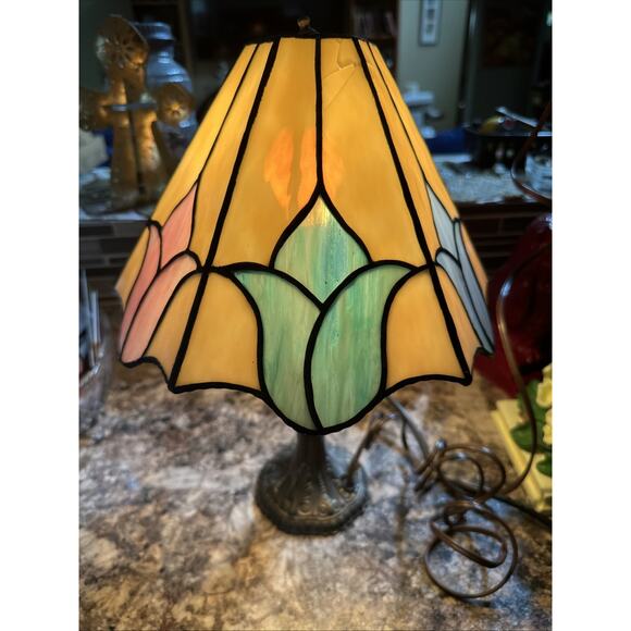 Vintage Tulip Heyco 31194 Glass Single Light Ascent Table Lamp Tiffany Style - Picture 1 of 12